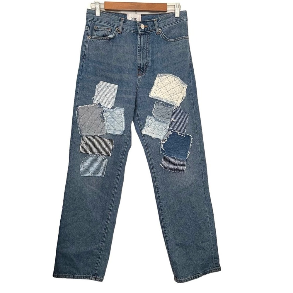 BDG Patchwork Straight Leg Jeans Womens 28 Blue Urban Outfitters 90s Grunge Boho